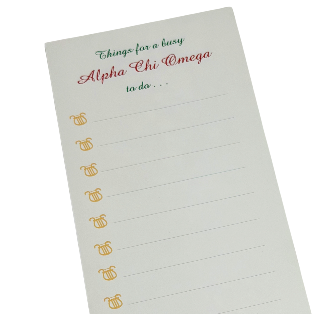 Alpha Chi Omega Busy List Notepad