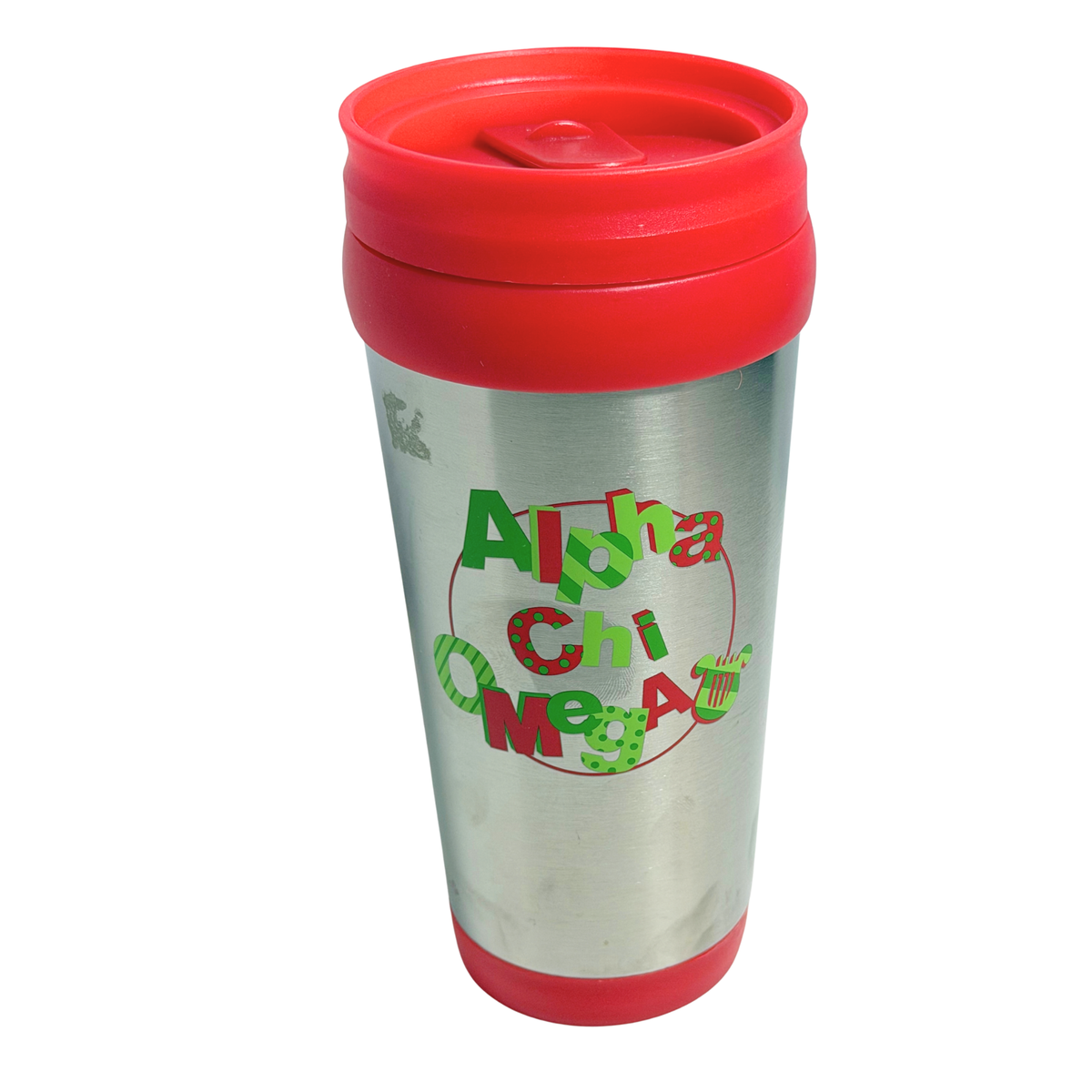 Alpha Chi Omega Red & Silver Travel Mug