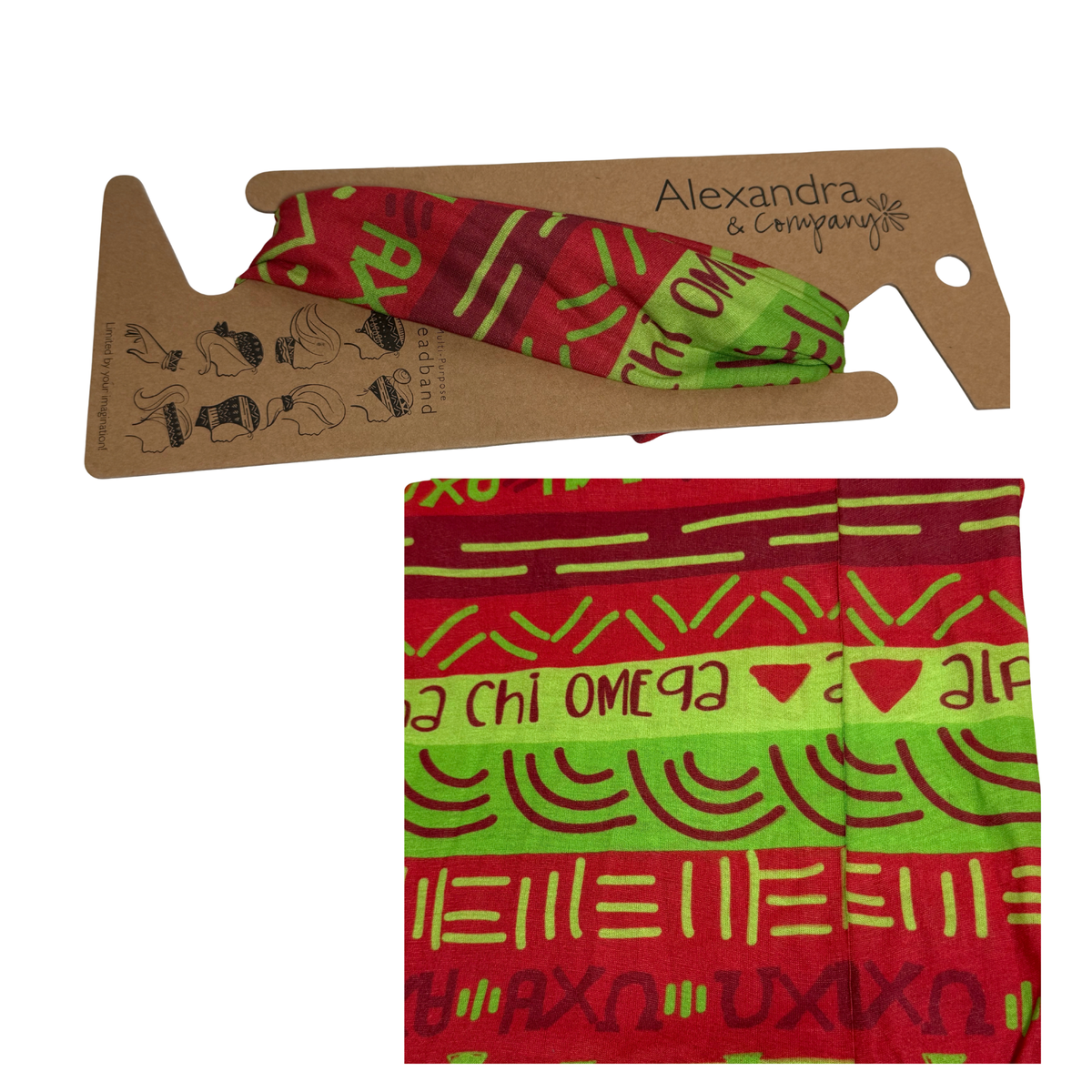 Alpha Chi Omega Red & Green Fabric Headband
