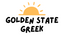 Logo for 'Golden State Greek' with a yellow sun above text on a white background